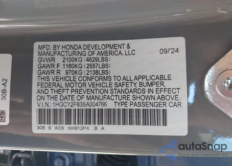 2025 Honda Accord Hybrid Touring z USA, uszkodzony, nr VIN 1HGCY2F83SA004766